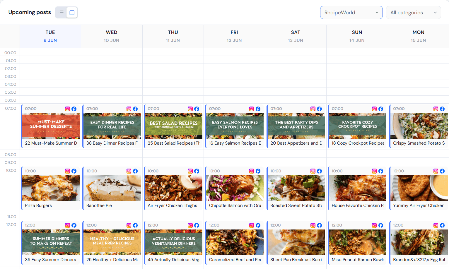PostRecycle dashboard — calendar view of scheduled posts